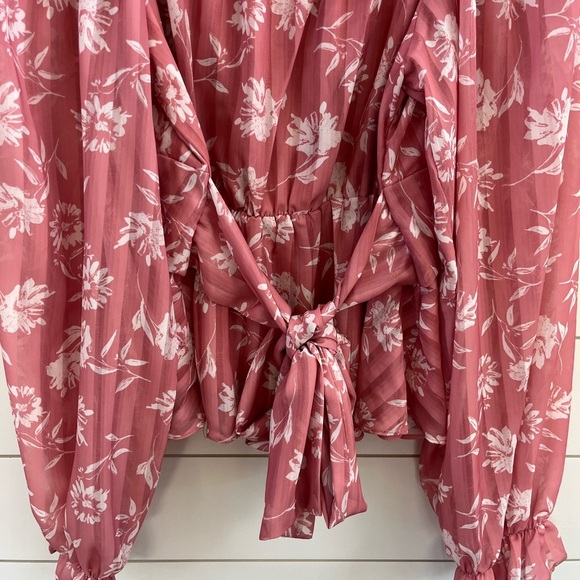 Peach Love California Pink Smocked Blouse with Ruffled Long Sleeves - Picture 5 of 6